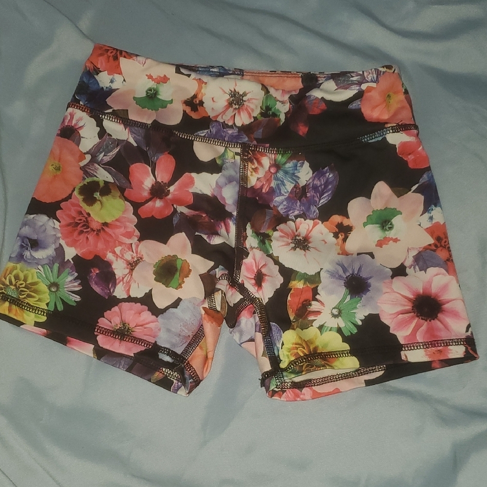 Old Navy Black and Pink Athletic Shorts Vibrant Floral Design